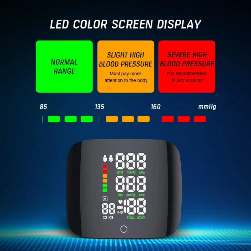 Rechargeable Smart Touch LCD Screen Voice Wrist Blood Pressure Monitor Digital  Automatic Tonometer Heart Rate Sphygmomanometer