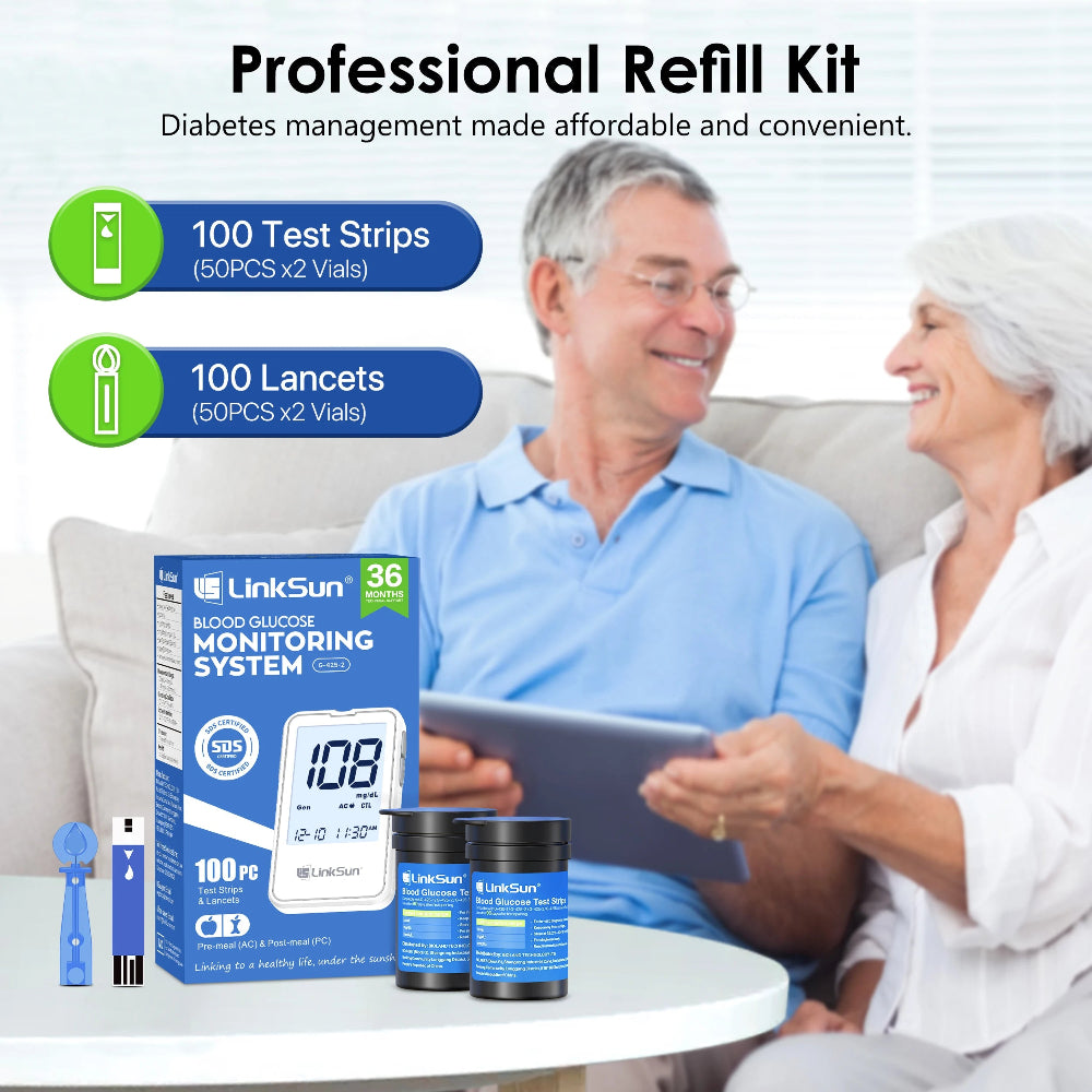 G-425-2 LinkSun Blood Glucose Meter Glucometer Blood Sugar Test Strips Lancets 5s Get Results Fast Testing Kit Diabetes Machine