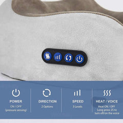 Portable U-Shape Neck Massager Pillow with Heat & Vibration USB Rechargeable Kneading for Neck Shoulder Muscle Relaxation