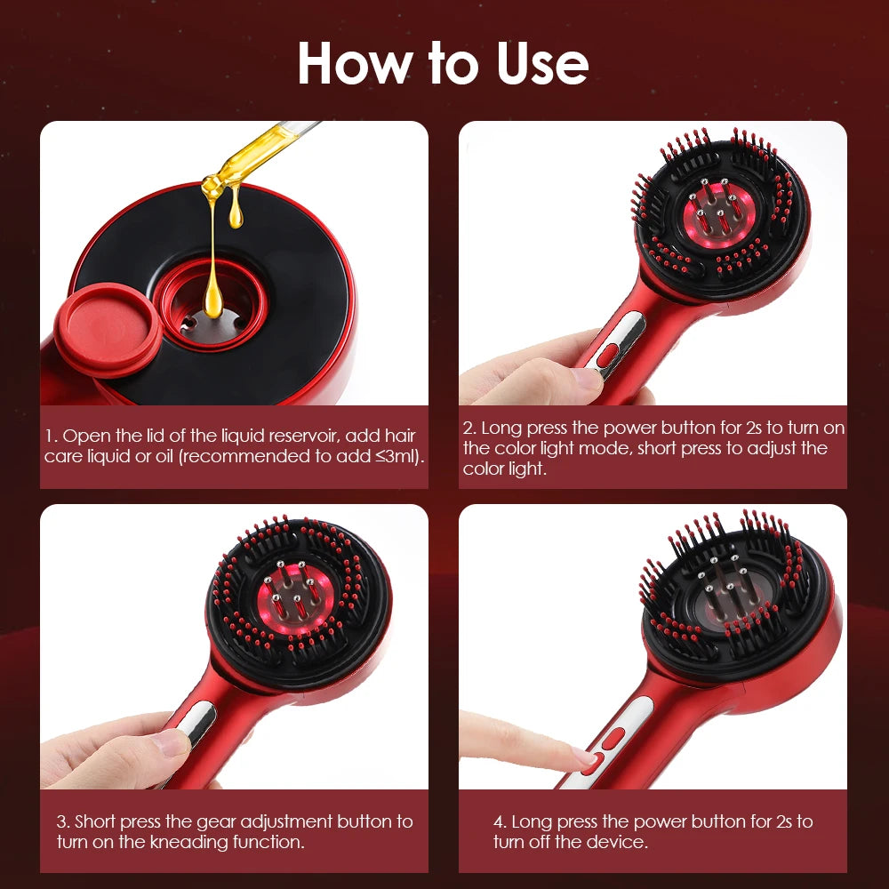 Electric Head Massager Hair Growth Comb Scalp Relax Massager 630nm Red Light Oil Applicator Anti-Hair Loss Hair Care Hairbrush