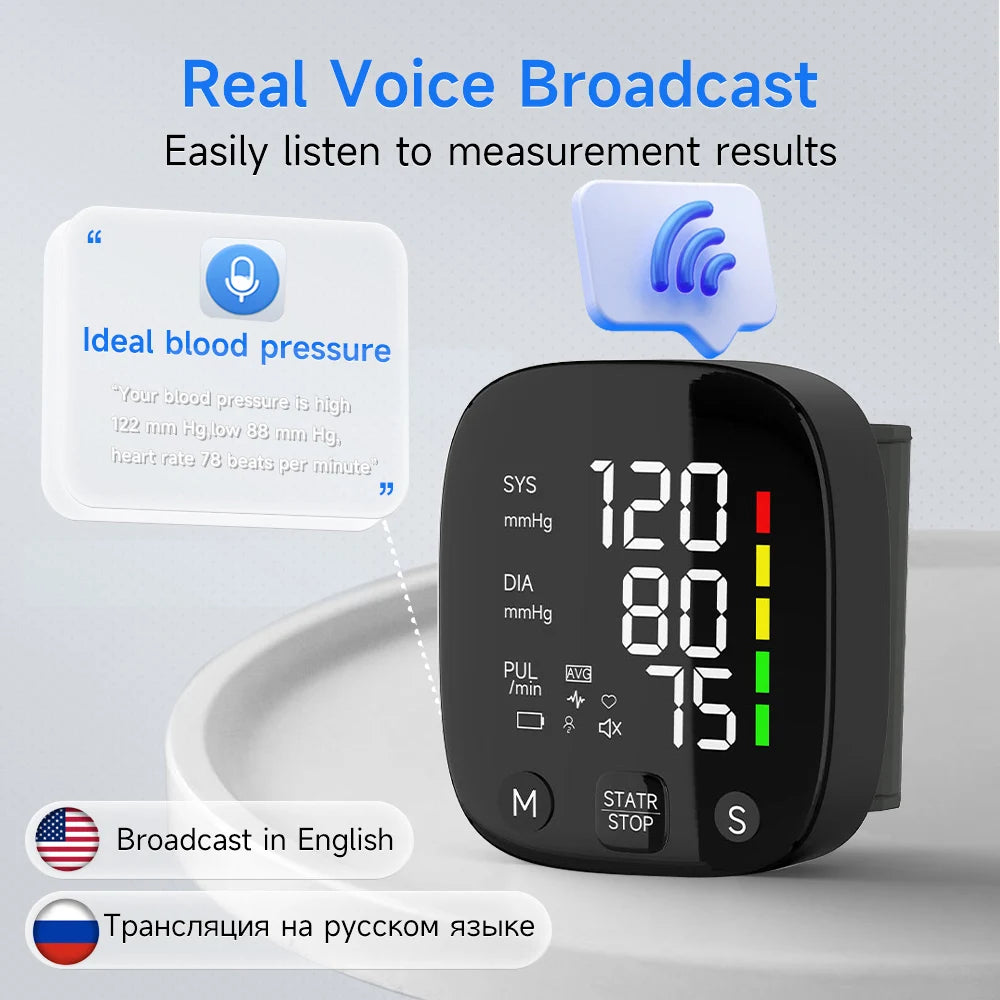 Yongrow Rechargeable Digital Wrist Blood Pressure Monitor Sphygmomanometer Tonometer Tensiometer Heart Rate Meter BP Monitor