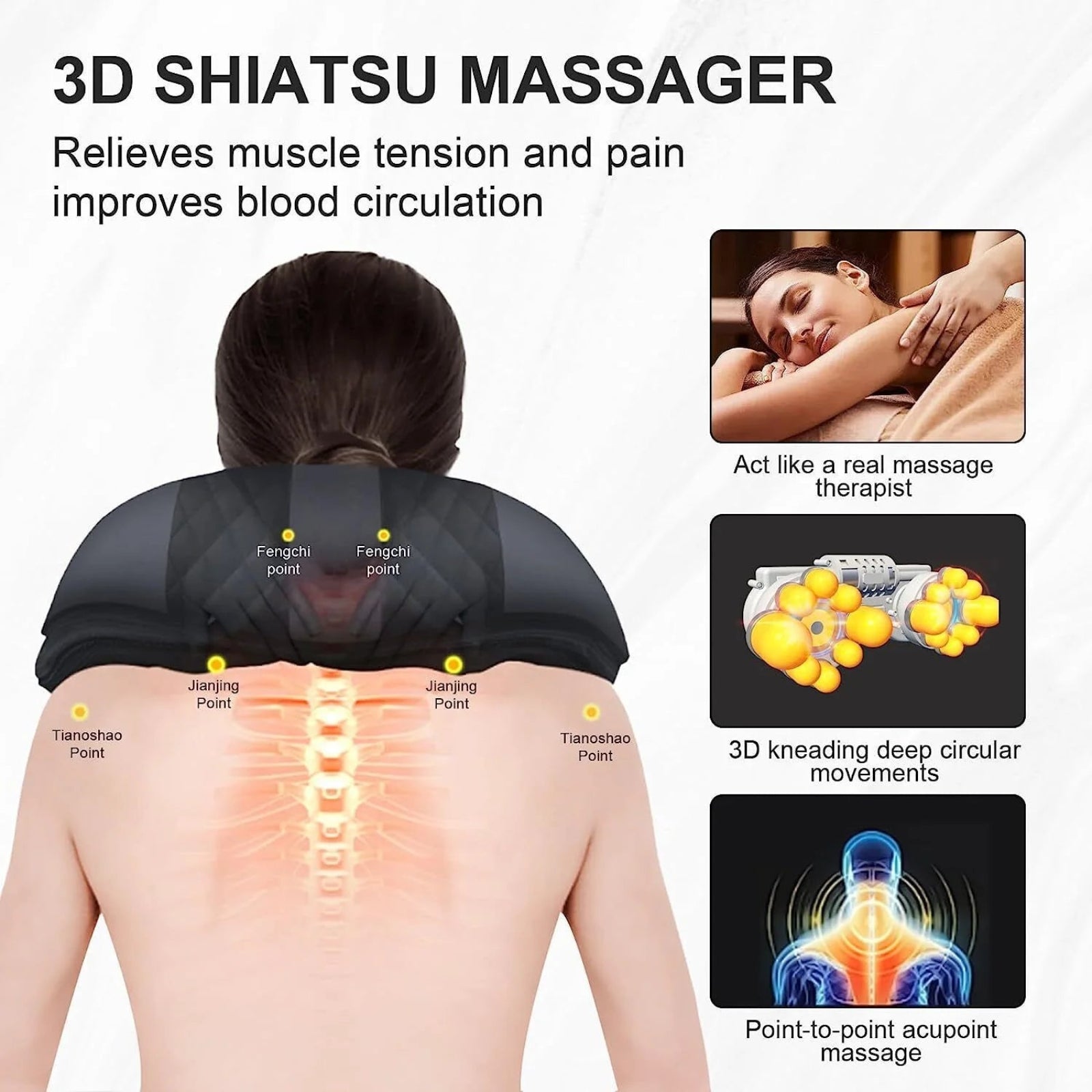 Sejoy Rechargable Neck Massager with Heat Air Compression Wireless Circulation Massage Electric Shiatsu Neck Shoulder Massager