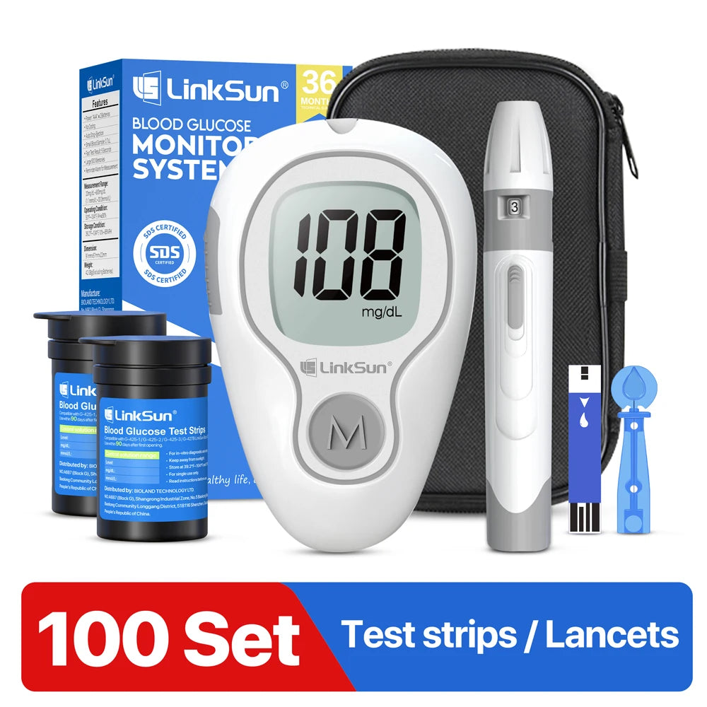 LinkSun Blood Glucose Meter G-425-3 Glucosemeter Kit No Code For Diabetes Tester 10/50/100pcs Strips Medical Blood Sugar Monitor