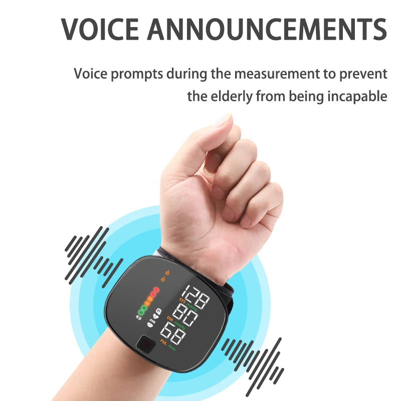 Rechargeable Smart Touch LCD Screen Voice Wrist Blood Pressure Monitor Digital  Automatic Tonometer Heart Rate Sphygmomanometer