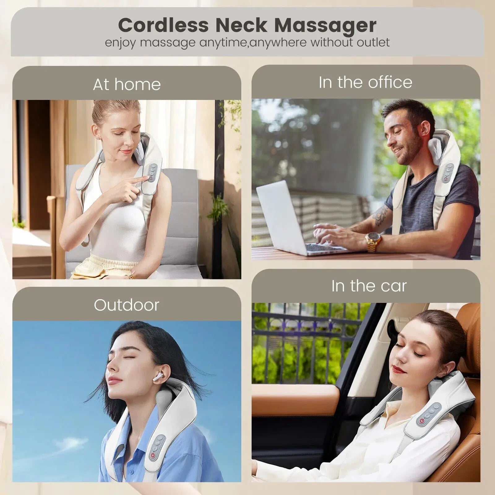 Sejoy Rechargable Neck Massager with Heat Air Compression Wireless Circulation Massage Electric Shiatsu Neck Shoulder Massager
