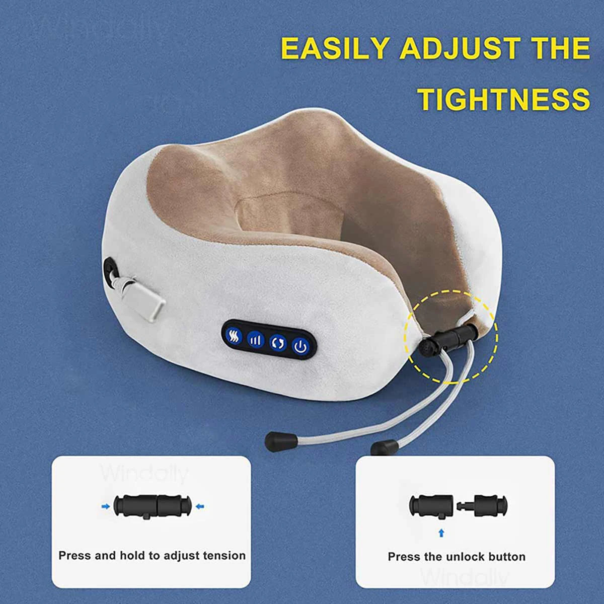 Portable U-Shape Neck Massager Pillow with Heat & Vibration USB Rechargeable Kneading for Neck Shoulder Muscle Relaxation