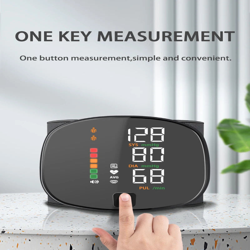 Digital Wrist Blood Pressure Meter Automatic Voice Tonometer Heart Rate Monitor Smart Touch LCD Screen Charge Sphygmomanometer