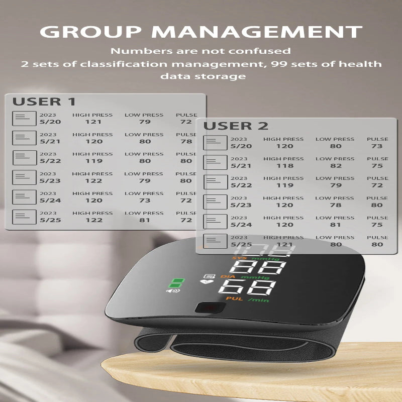 Digital Wrist Blood Pressure Meter Automatic Voice Tonometer Heart Rate Monitor Smart Touch LCD Screen Charge Sphygmomanometer