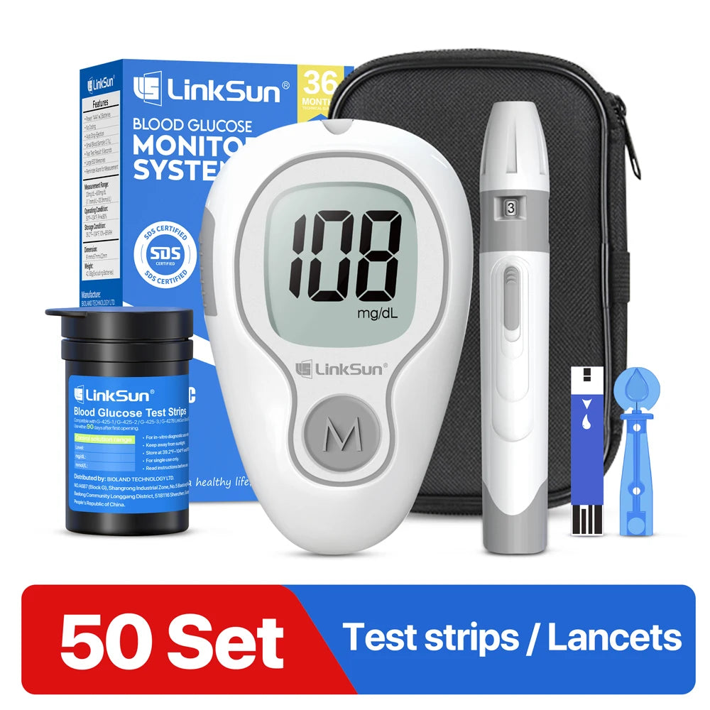 LinkSun Blood Glucose Meter G-425-3 Glucosemeter Kit No Code For Diabetes Tester 10/50/100pcs Strips Medical Blood Sugar Monitor