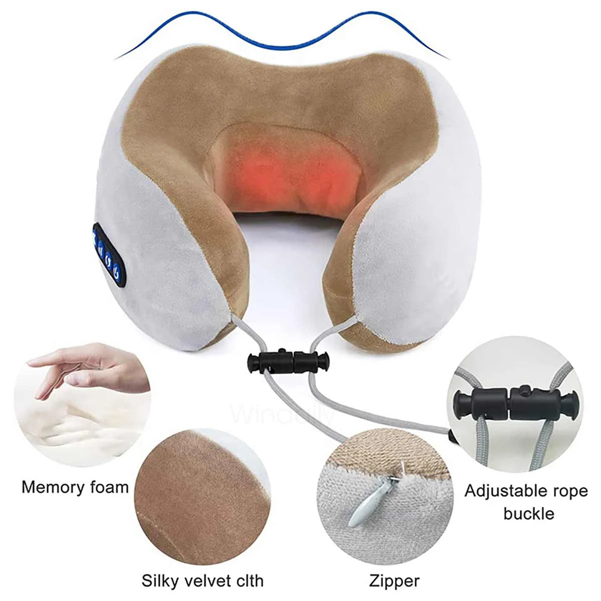Portable U-Shape Neck Massager Pillow with Heat & Vibration USB Rechargeable Kneading for Neck Shoulder Muscle Relaxation