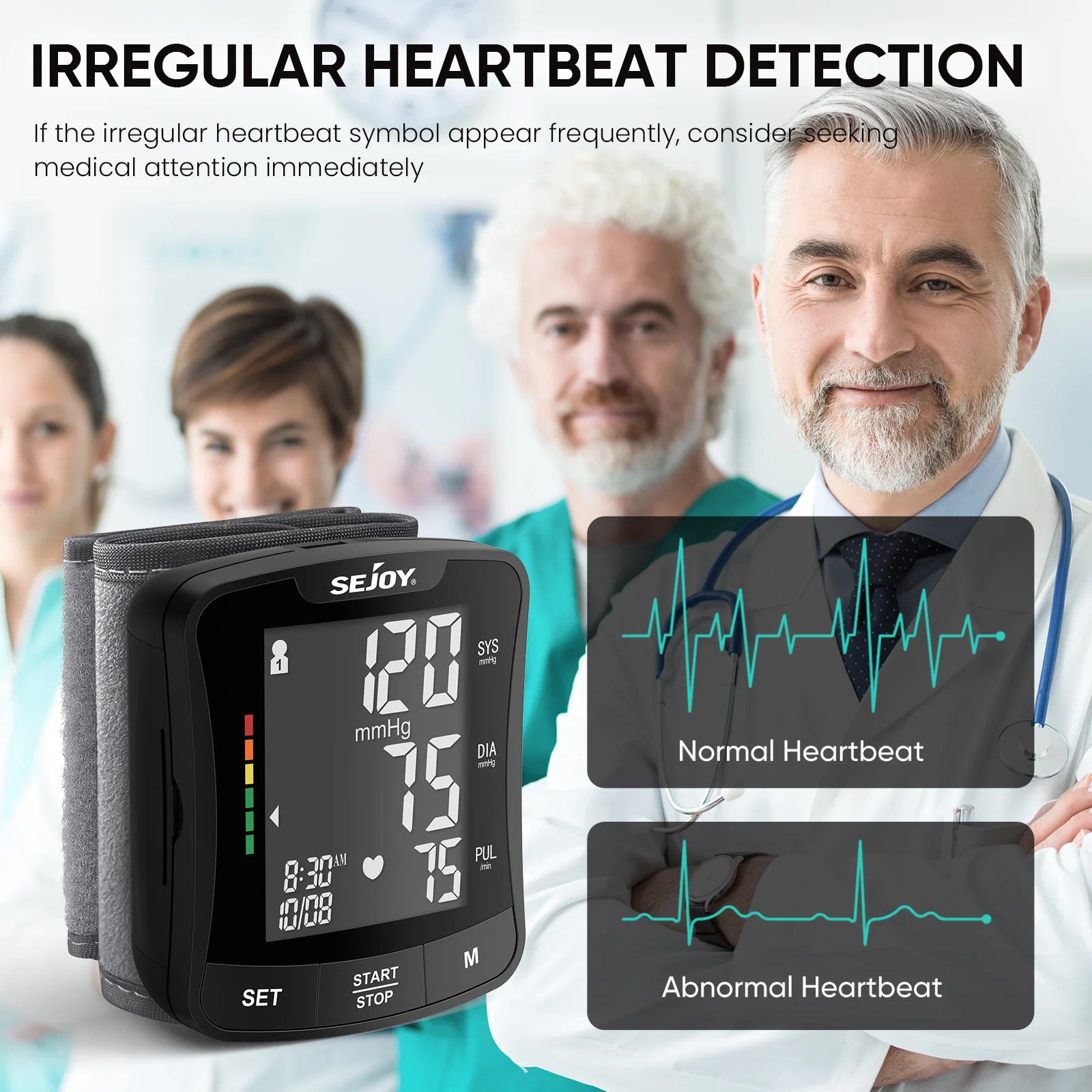 SEJOY Electronic Blood Pressure Monitor Wrist Cuff Tonometer Digital Sphygmomanometer Electronic BP Monitors Blood Meter